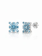 Pietra Blue Topaz Mixed Cut Studs Earrings 925 Sterling Silver For Women