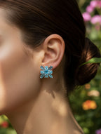 Pietra Blue Topaz Mixed Cut Studs Earrings 925 Sterling Silver For Women