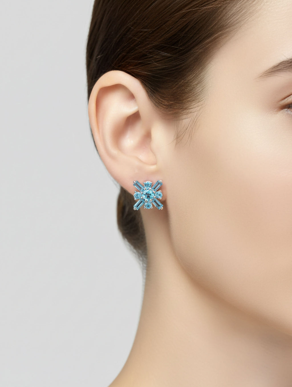Pietra Blue Topaz Mixed Cut Studs Earrings 925 Sterling Silver For Women