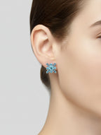 Pietra Blue Topaz Mixed Cut Studs Earrings 925 Sterling Silver For Women