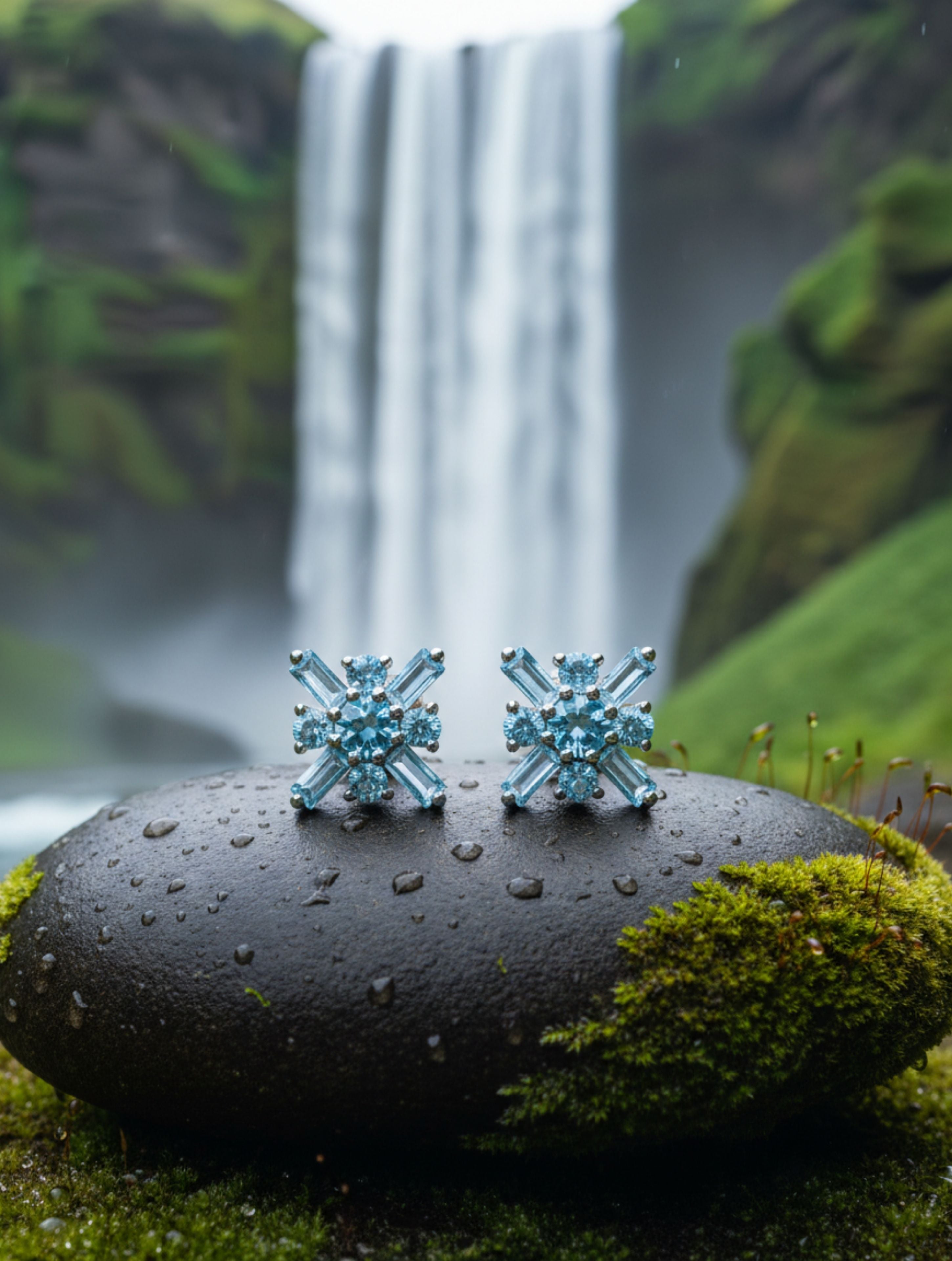 Pietra Blue Topaz Mixed Cut Studs Earrings 925 Sterling Silver For Women