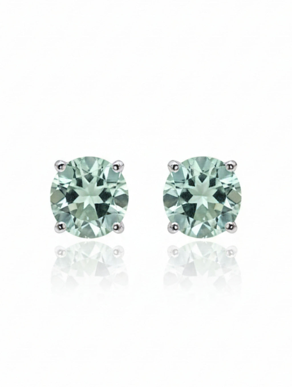 Natural Green Amethyst Stud Earrings in 925 Sterling Silver