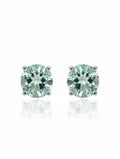 Natural Green Amethyst Stud Earrings in 925 Sterling Silver