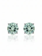 Natural Green Amethyst Stud Earrings in 925 Sterling Silver