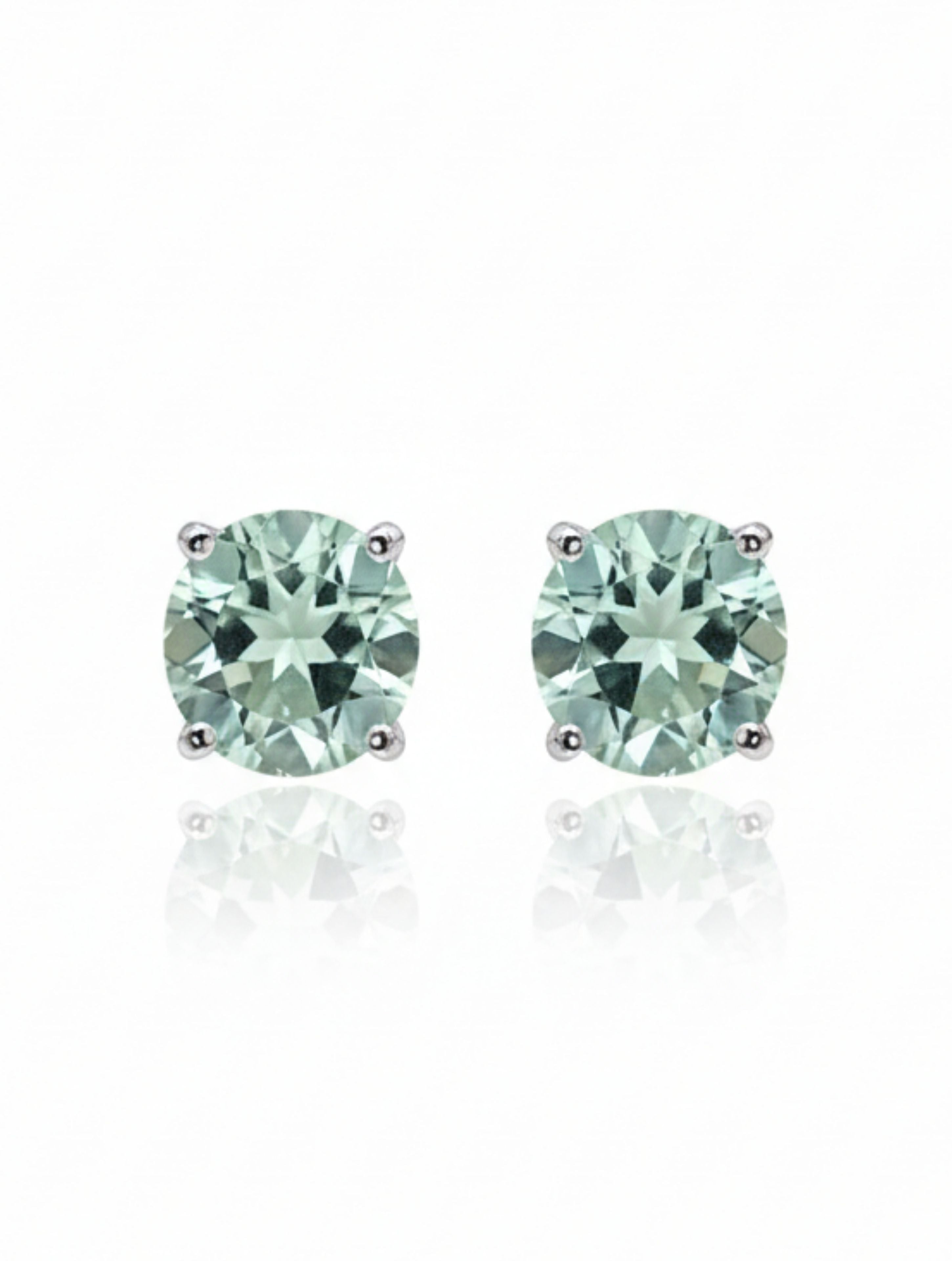 Natural Green Amethyst Stud Earrings in 925 Sterling Silver