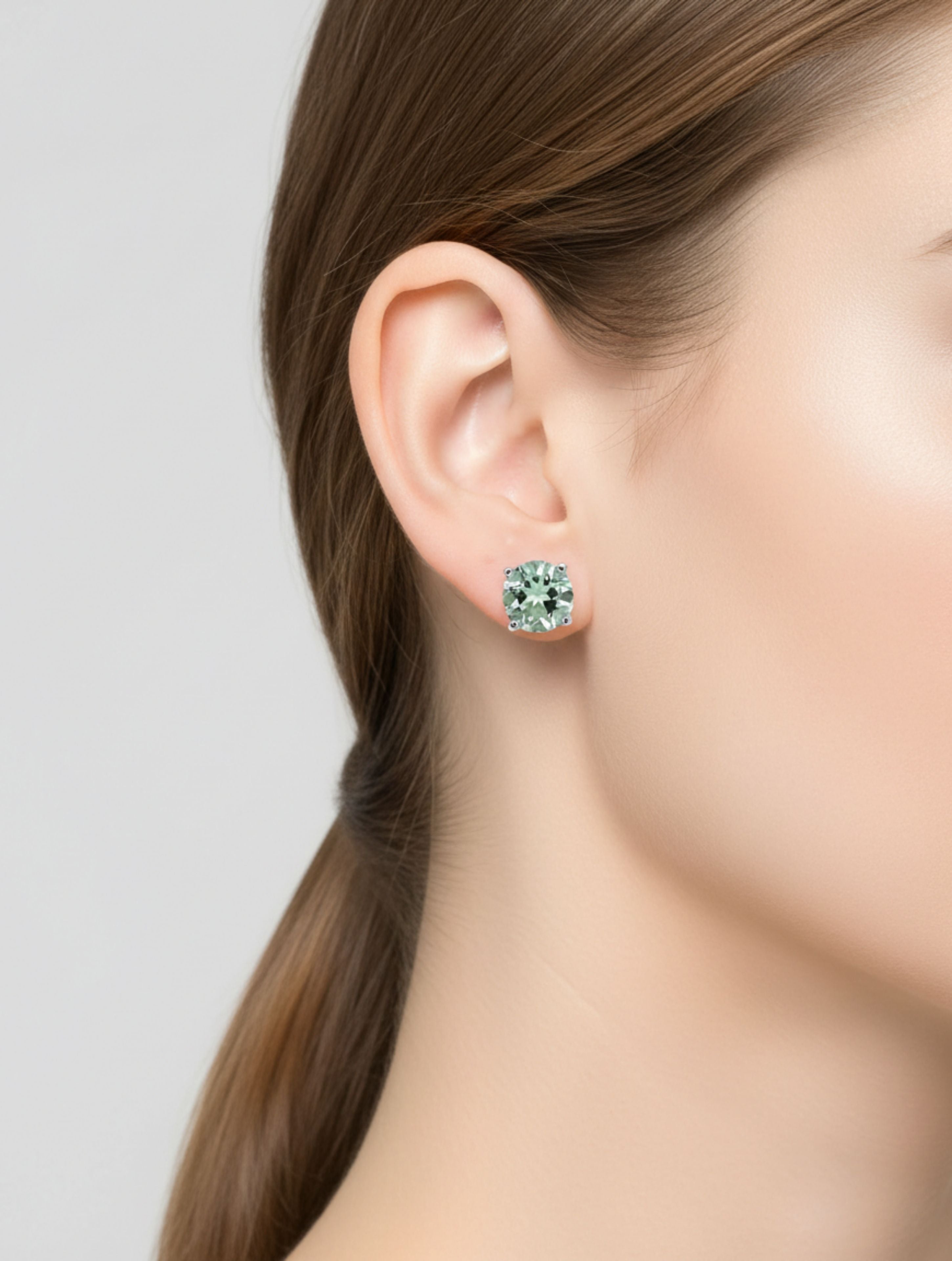 Natural Green Amethyst Stud Earrings in 925 Sterling Silver