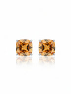 Cushion-Cut Natural Citrine Stud Earrings in 925 Sterling Silver