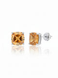Cushion-Cut Natural Citrine Stud Earrings in 925 Sterling Silver