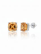 Cushion-Cut Natural Citrine Stud Earrings in 925 Sterling Silver