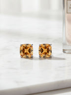 Cushion-Cut Natural Citrine Stud Earrings in 925 Sterling Silver