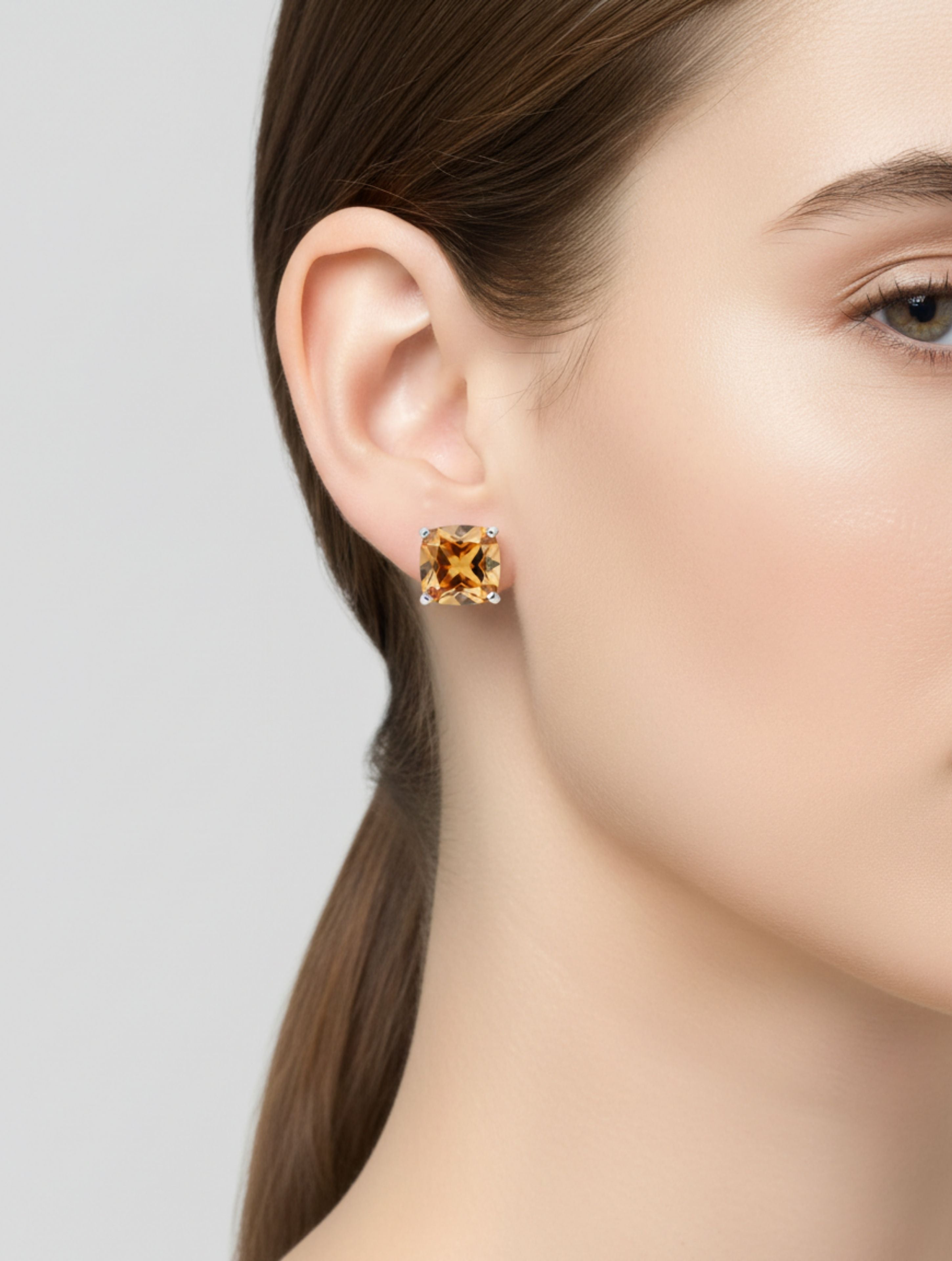 Cushion-Cut Natural Citrine Stud Earrings in 925 Sterling Silver