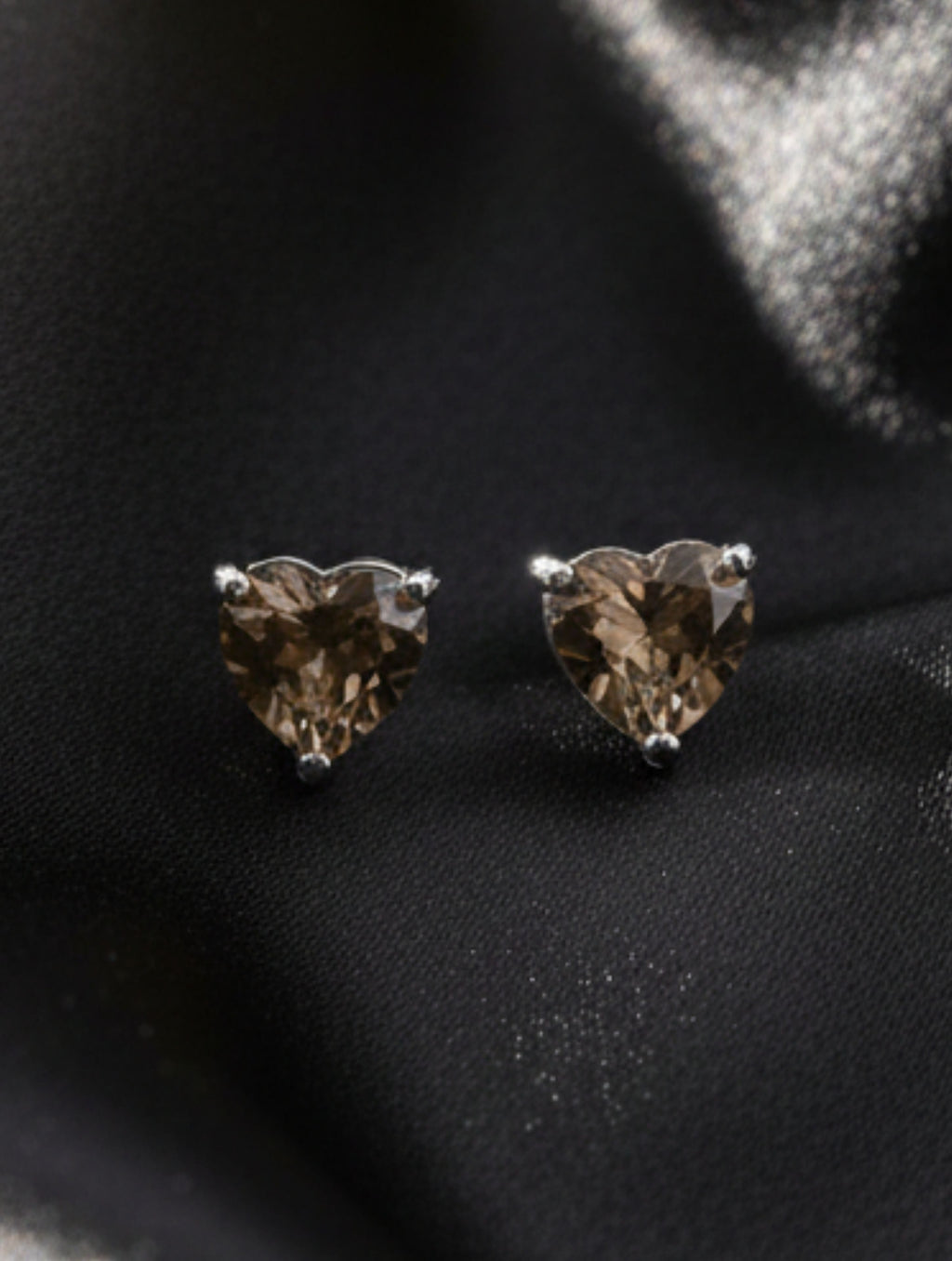 Heart-Cut Natural Smoky Quartz Stud Earrings in 925 Sterling Silver