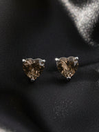 Heart-Cut Natural Smoky Quartz Stud Earrings in 925 Sterling Silver