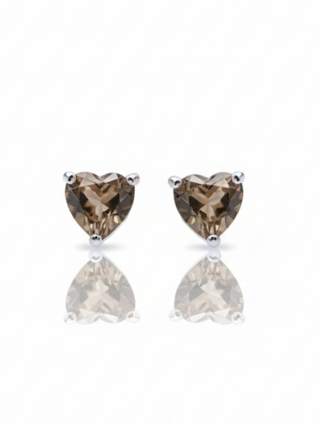Heart-Cut Natural Smoky Quartz Stud Earrings in 925 Sterling Silver