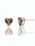 Heart-Cut Natural Smoky Quartz Stud Earrings in 925 Sterling Silver
