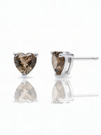 Heart-Cut Natural Smoky Quartz Stud Earrings in 925 Sterling Silver