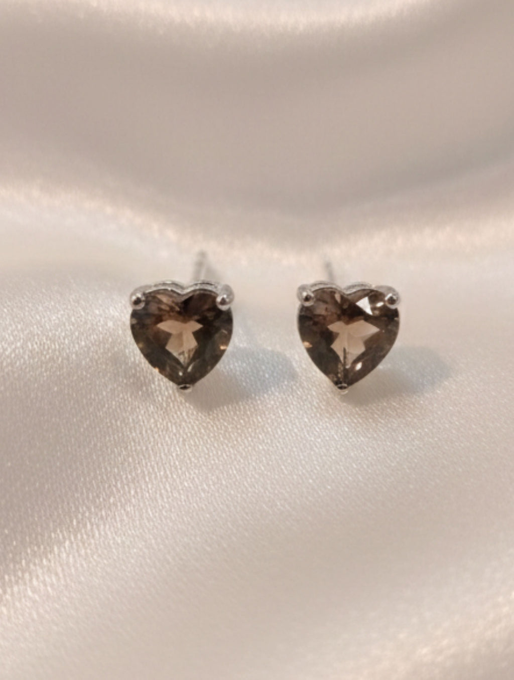 Heart-Cut Natural Smoky Quartz Stud Earrings in 925 Sterling Silver
