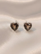 Heart-Cut Natural Smoky Quartz Stud Earrings in 925 Sterling Silver