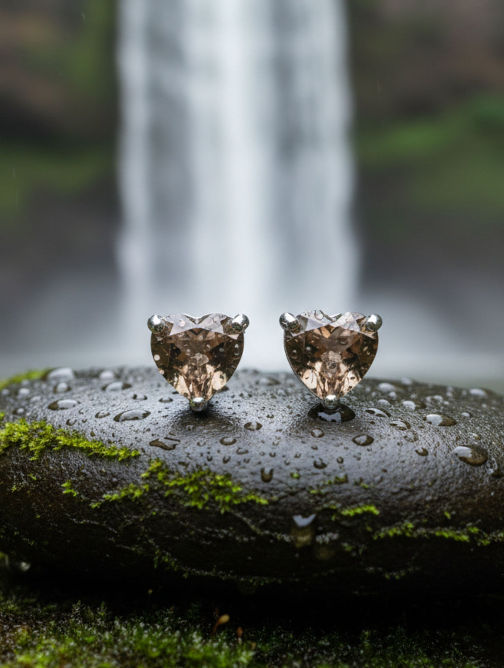 Heart-Cut Natural Smoky Quartz Stud Earrings in 925 Sterling Silver