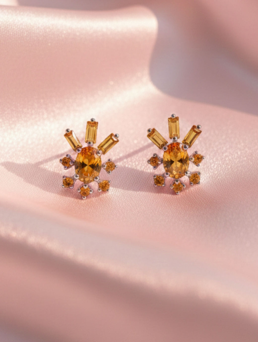 Radiant Sunburst Natural Citrine Stud Earrings in 925 Sterling Silver
