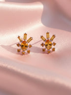 Radiant Sunburst Natural Citrine Stud Earrings in 925 Sterling Silver