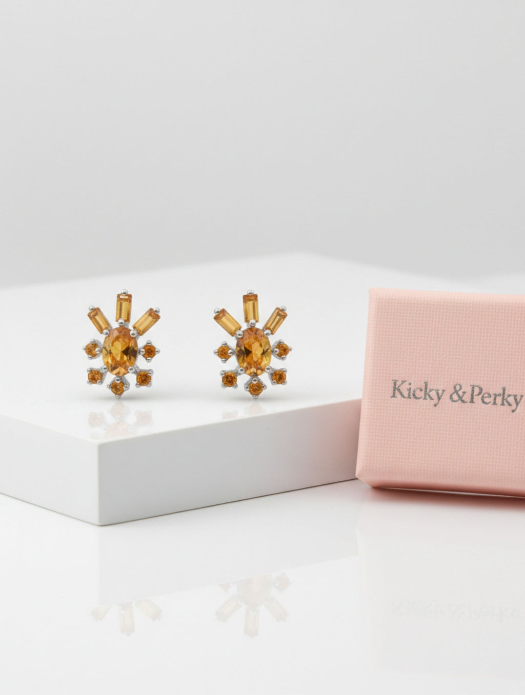 Radiant Sunburst Natural Citrine Stud Earrings in 925 Sterling Silver