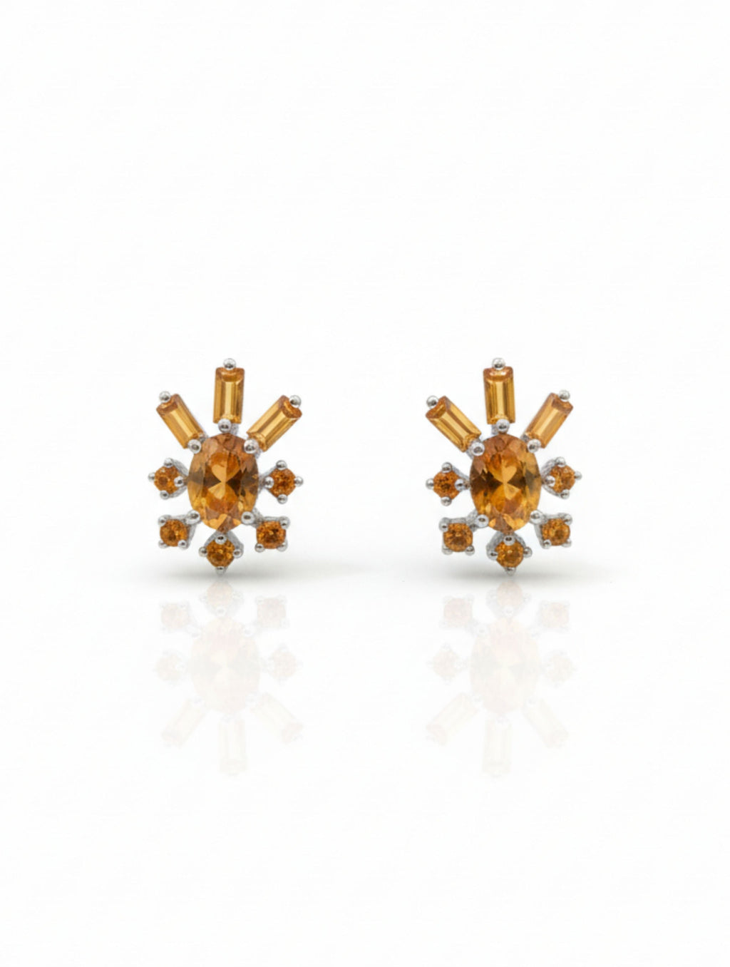Radiant Sunburst Natural Citrine Stud Earrings in 925 Sterling Silver