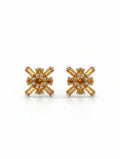 Pietra Citrine Round and Baguette Studs Earrings 925 Sterling Silver For Women
