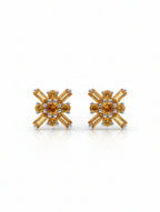 Pietra Citrine Round and Baguette Studs Earrings 925 Sterling Silver For Women