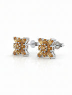 Pietra Citrine Round and Baguette Studs Earrings 925 Sterling Silver For Women