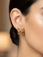 Pietra Citrine Round and Baguette Studs Earrings 925 Sterling Silver For Women