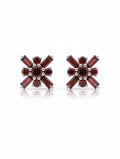 Pietra Garnet Round and Baguette Studs Earrings 925 Sterling Silver For Women
