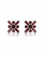 Pietra Garnet Round and Baguette Studs Earrings 925 Sterling Silver For Women