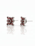 Pietra Garnet Round and Baguette Studs Earrings 925 Sterling Silver For Women