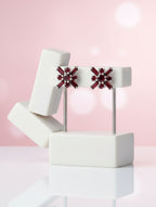 Pietra Garnet Round and Baguette Studs Earrings 925 Sterling Silver For Women