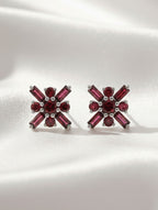 Pietra Garnet Round and Baguette Studs Earrings 925 Sterling Silver For Women