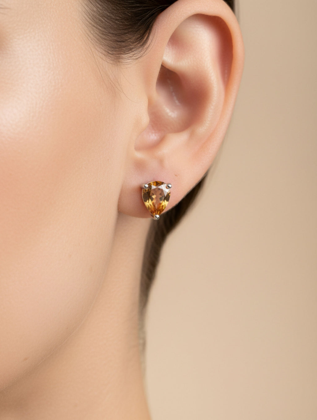 Pear-Cut Natural Citrine Stud Earrings in 925 Sterling Silver