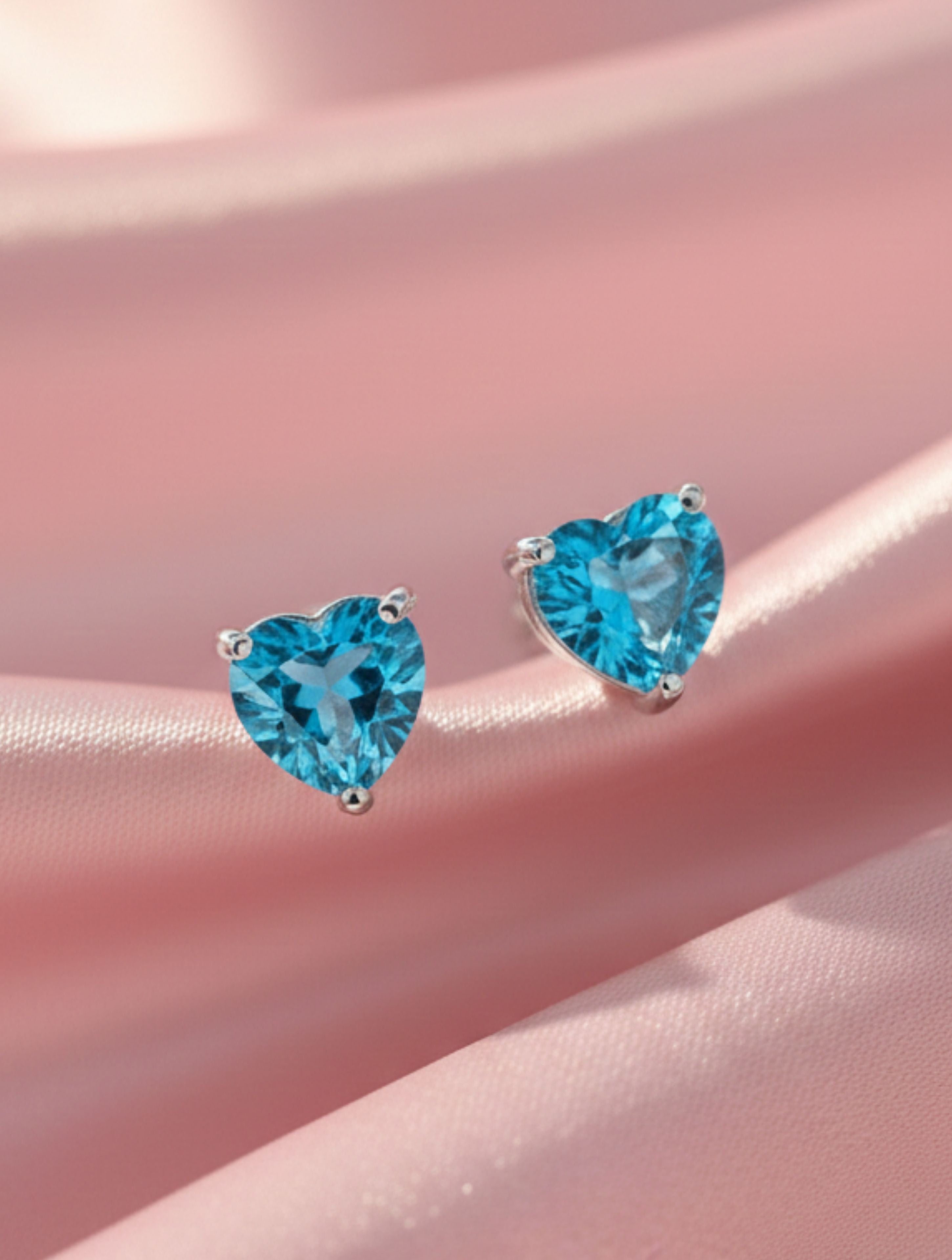 Heart-Cut Swiss Blue Topaz Stud Earrings in 925 Sterling Silver
