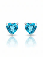 Heart-Cut Swiss Blue Topaz Stud Earrings in 925 Sterling Silver