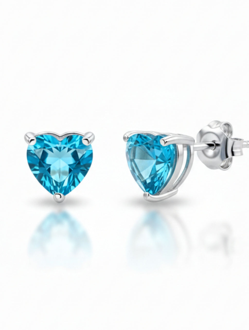 Heart-Cut Swiss Blue Topaz Stud Earrings in 925 Sterling Silver