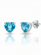 Heart-Cut Swiss Blue Topaz Stud Earrings in 925 Sterling Silver