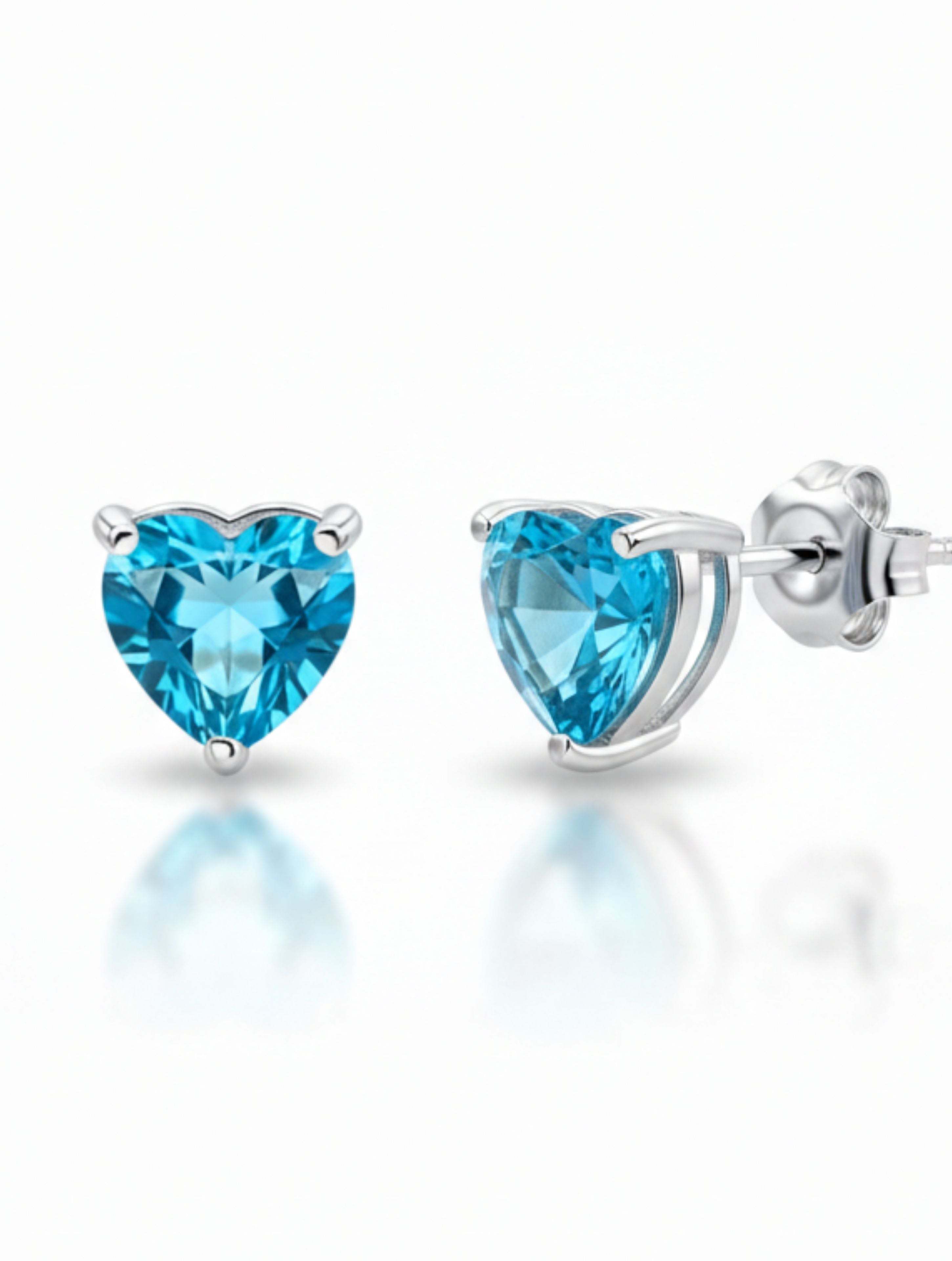 Heart-Cut Swiss Blue Topaz Stud Earrings in 925 Sterling Silver