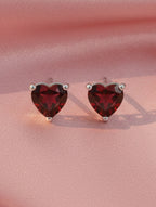 Heart-Cut Natural Red Garnet Stud Earrings in 925 Sterling Silver