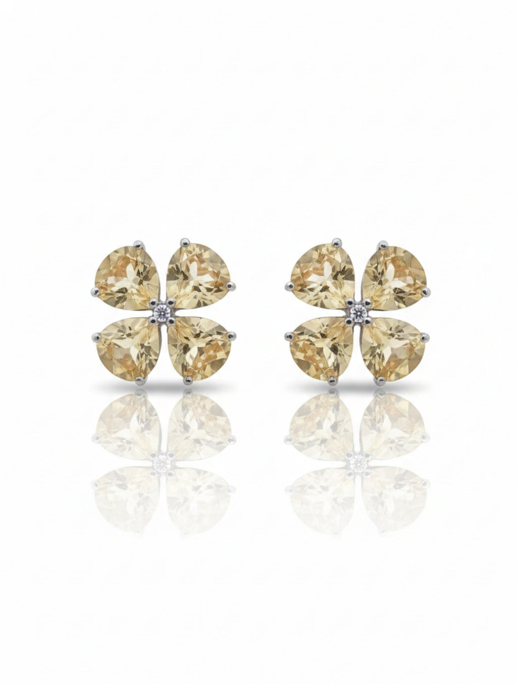 Rhodium Pear-Shaped Citrine Pietra 925 Sterling Silver Studs Earrings For Women