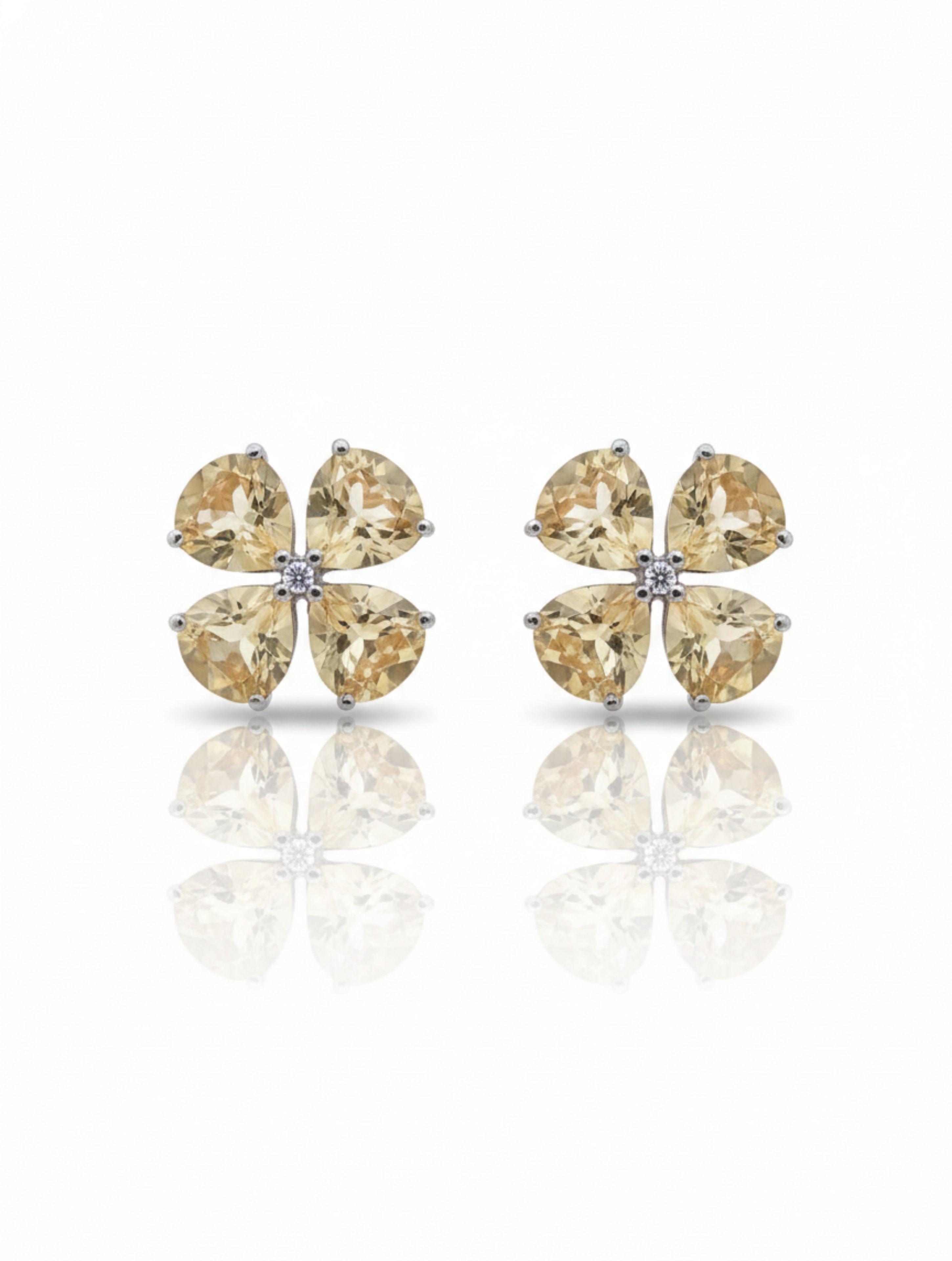 Rhodium Pear-Shaped Citrine Pietra 925 Sterling Silver Studs Earrings For Women