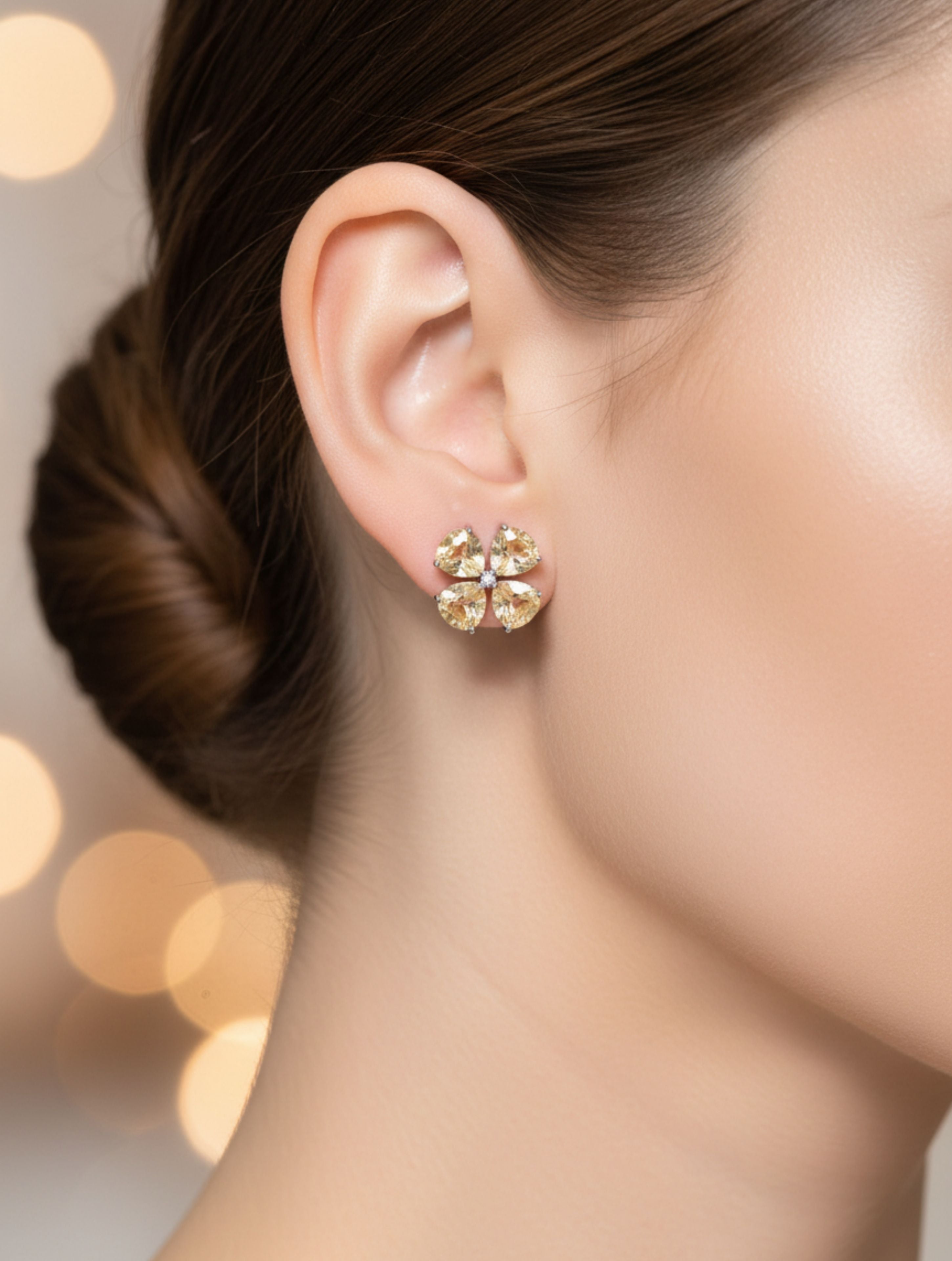 Rhodium Pear-Shaped Citrine Pietra 925 Sterling Silver Studs Earrings For Women