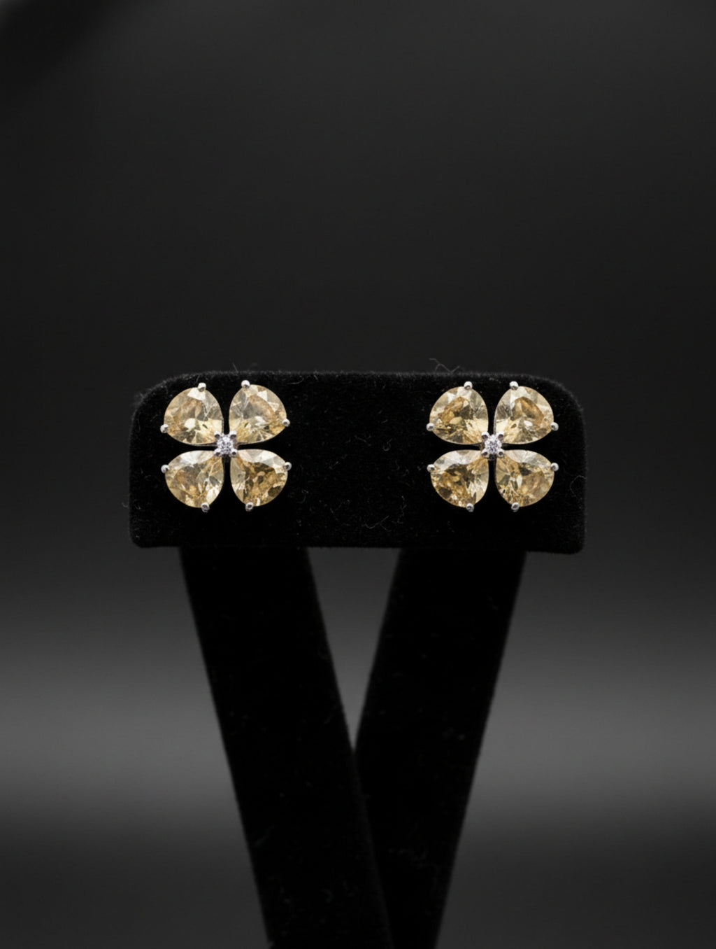 Rhodium Pear-Shaped Citrine Pietra 925 Sterling Silver Studs Earrings For Women