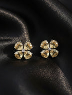 Rhodium Pear-Shaped Citrine Pietra 925 Sterling Silver Studs Earrings For Women