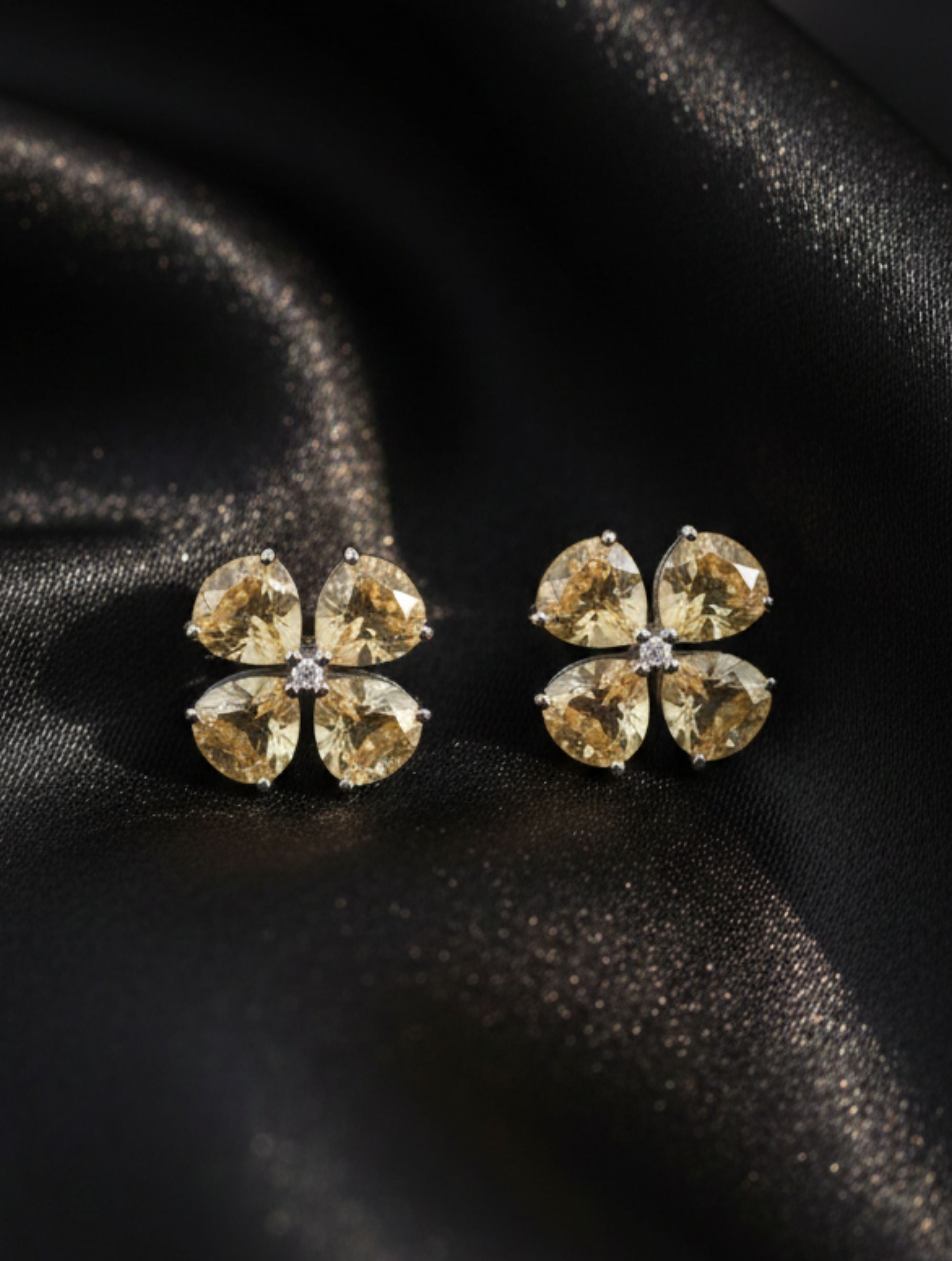 Rhodium Pear-Shaped Citrine Pietra 925 Sterling Silver Studs Earrings For Women