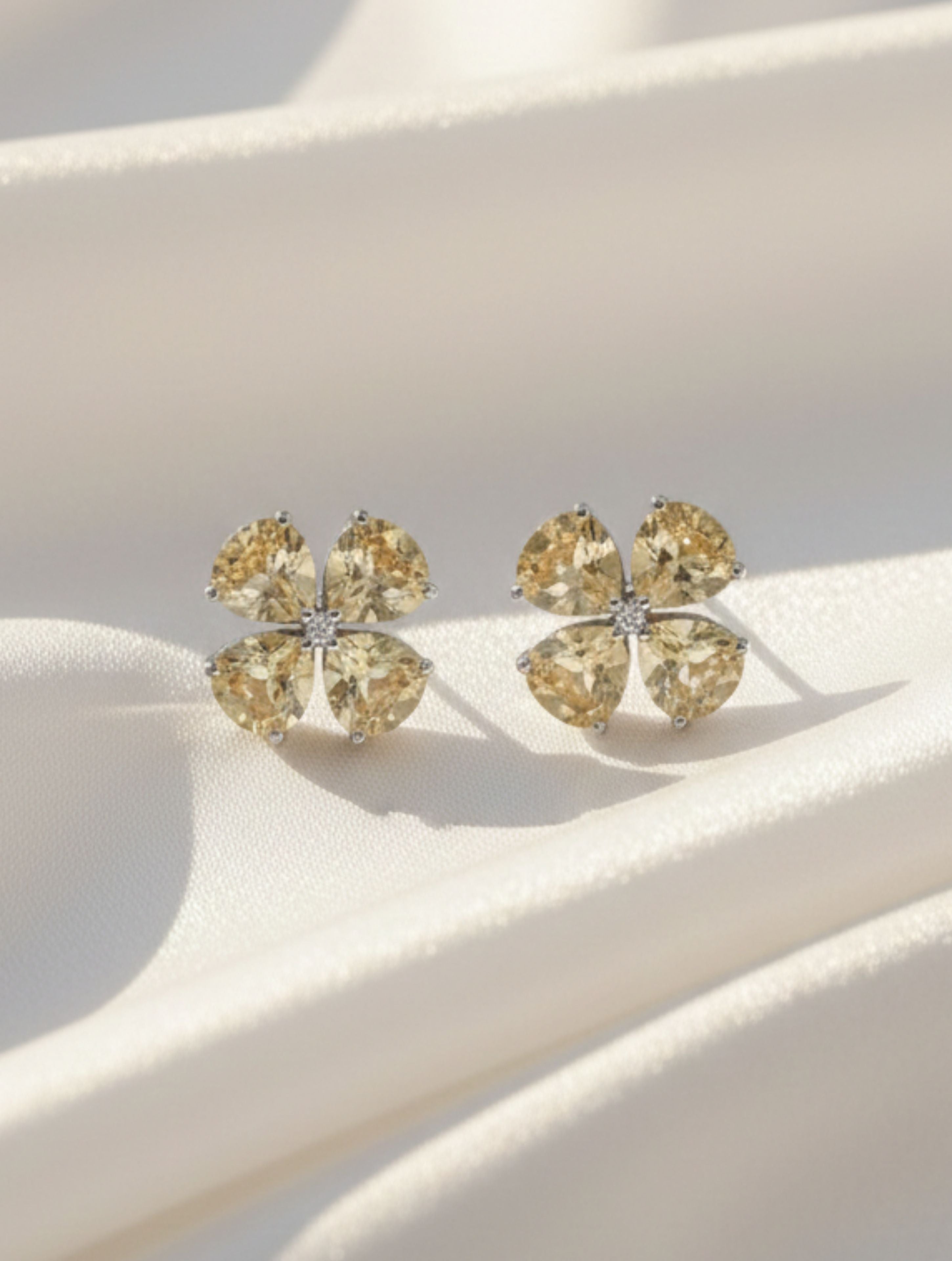 Rhodium Pear-Shaped Citrine Pietra 925 Sterling Silver Studs Earrings For Women